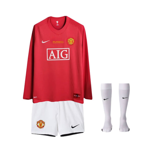 Kids Retro Manchester United La Home Shirt 07/08 - Champions League, Long Sleeve, Final - FullKit